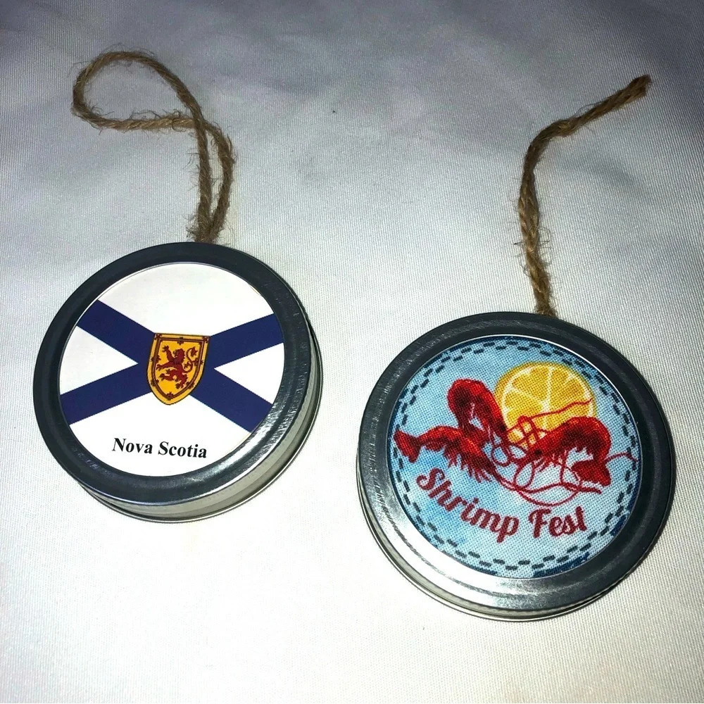 3/$15 Handmade Christmas Tree Ornaments Fabric Mason Lid Set